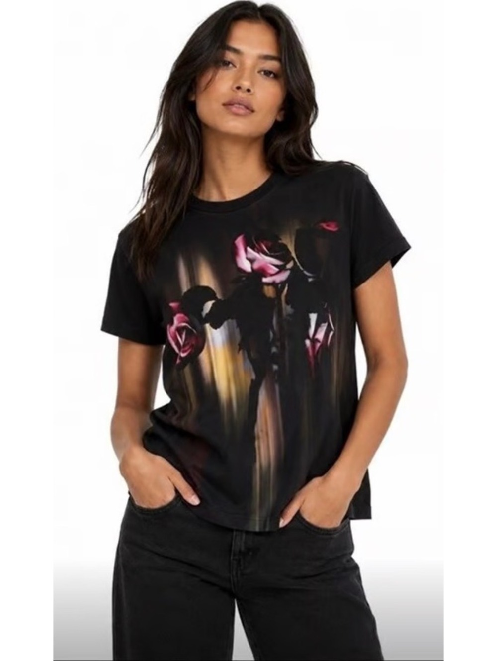 Faith Connexion Black Floral Graphic Tee | Made in Portugal Size L